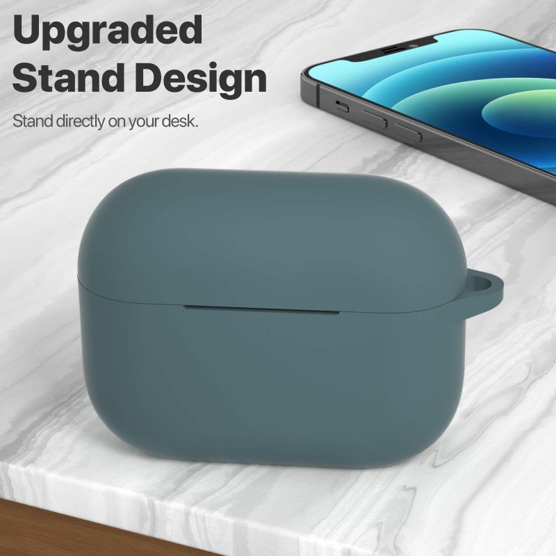 ATUAT for AirPods Pro 1st/2nd Generation Case Cover, Protective Silicone Skin Accessories with Keychain for Women Men for Apple AirPods Pro 2019/2022 Charging Case,Front LED Visible-Gray Blue - Image 2
